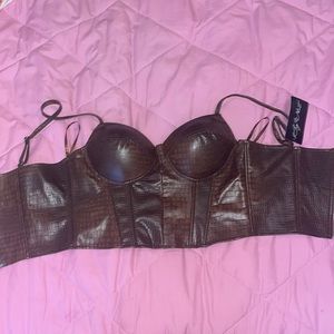 Brown Faux Leather Bustier top